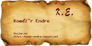 Komár Endre névjegykártya